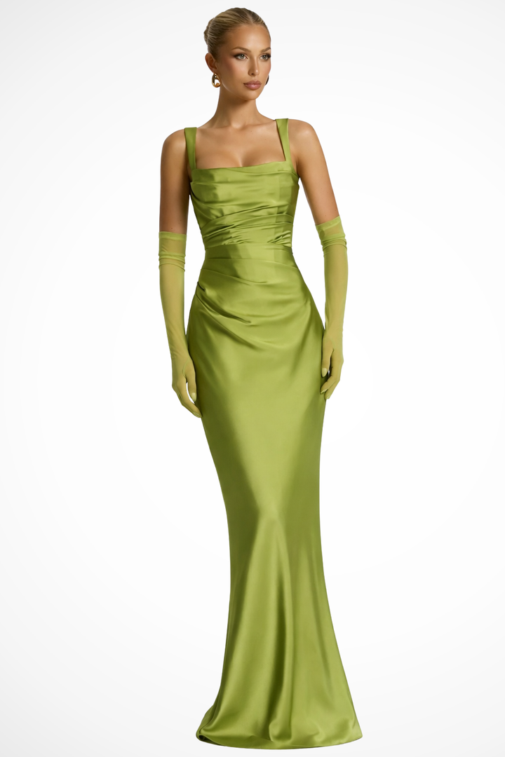 Robe de Soirée Satin Femme Col Carré