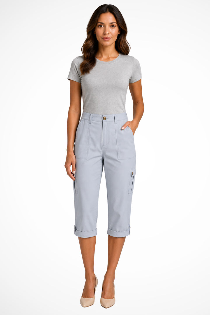 Pantalon Cargo Court Femme Ourlet Roulotté