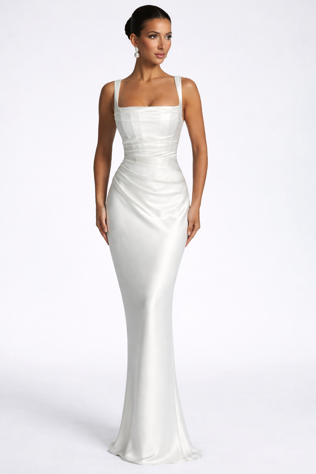 Robe de Soirée Satin Femme Col Carré