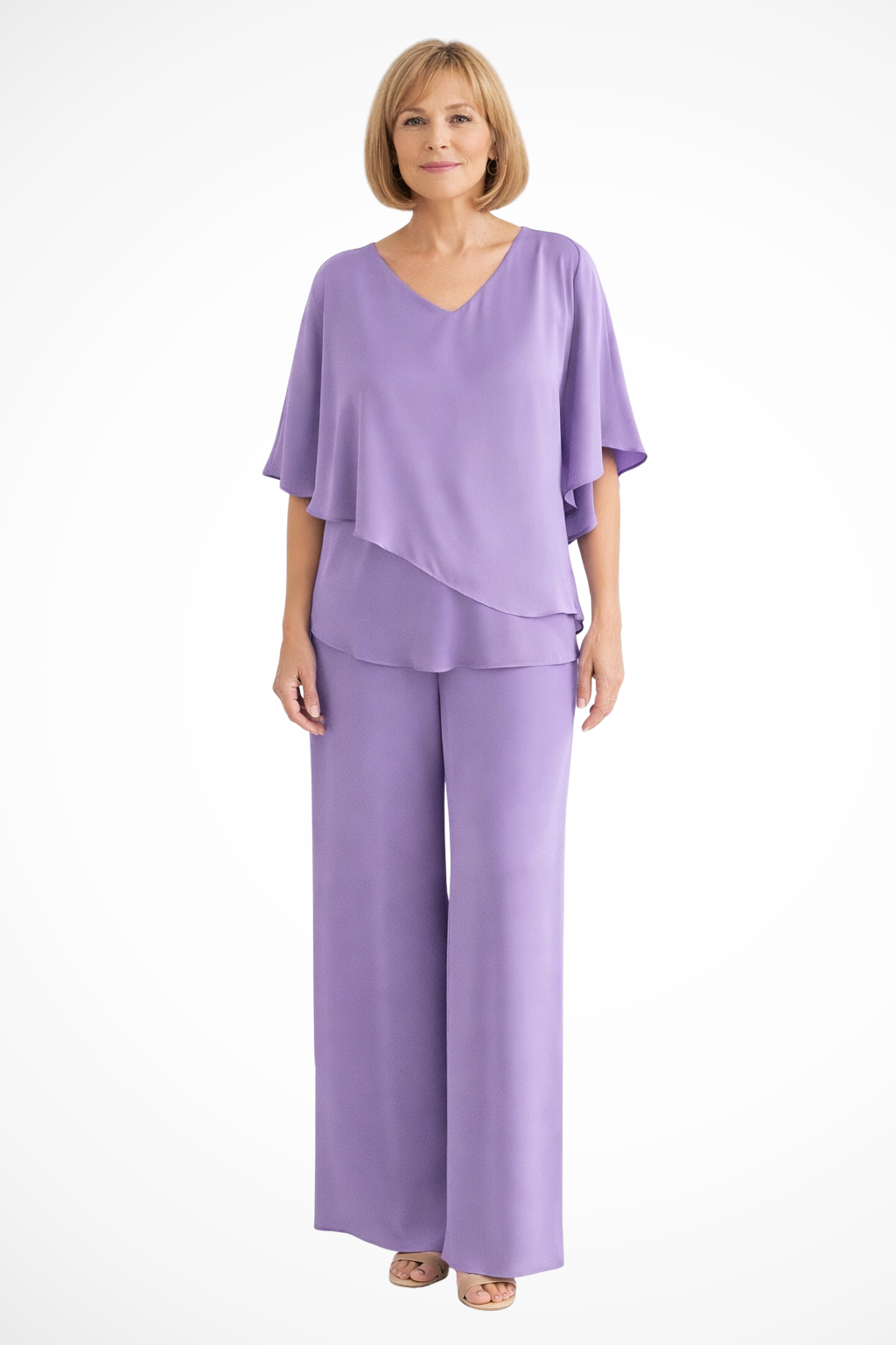 Ensemble Femme Col V Manches Chauve-Souris Pantalon Large