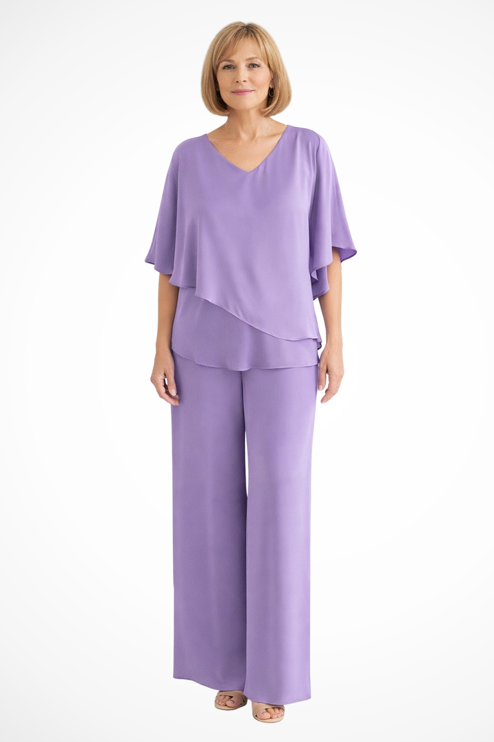 Ensemble Femme Col V Manches Chauve-Souris Pantalon Large