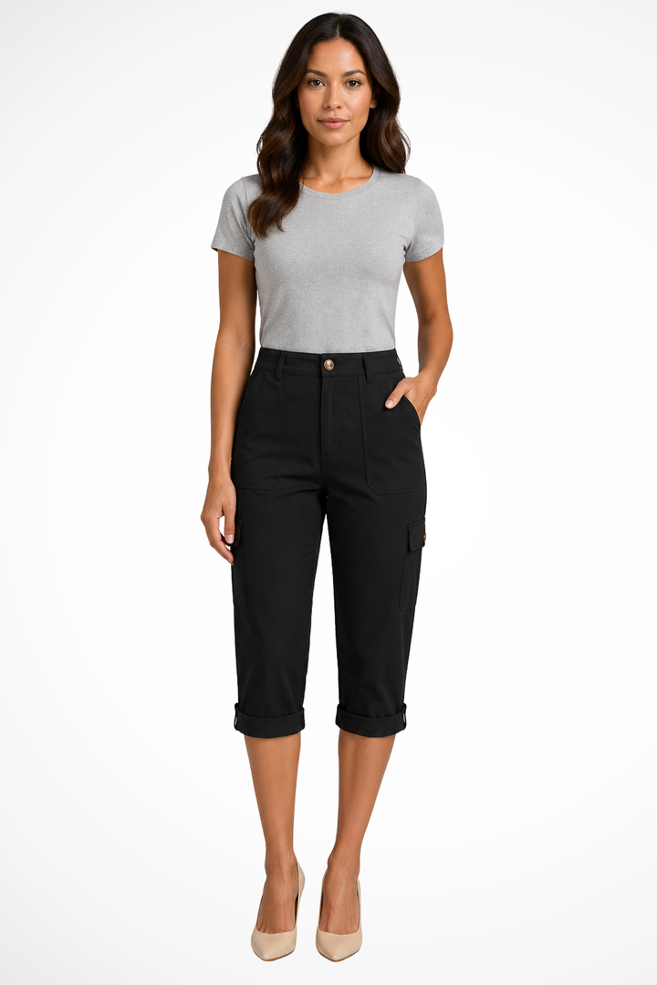 Pantalon Cargo Court Femme Ourlet Roulotté
