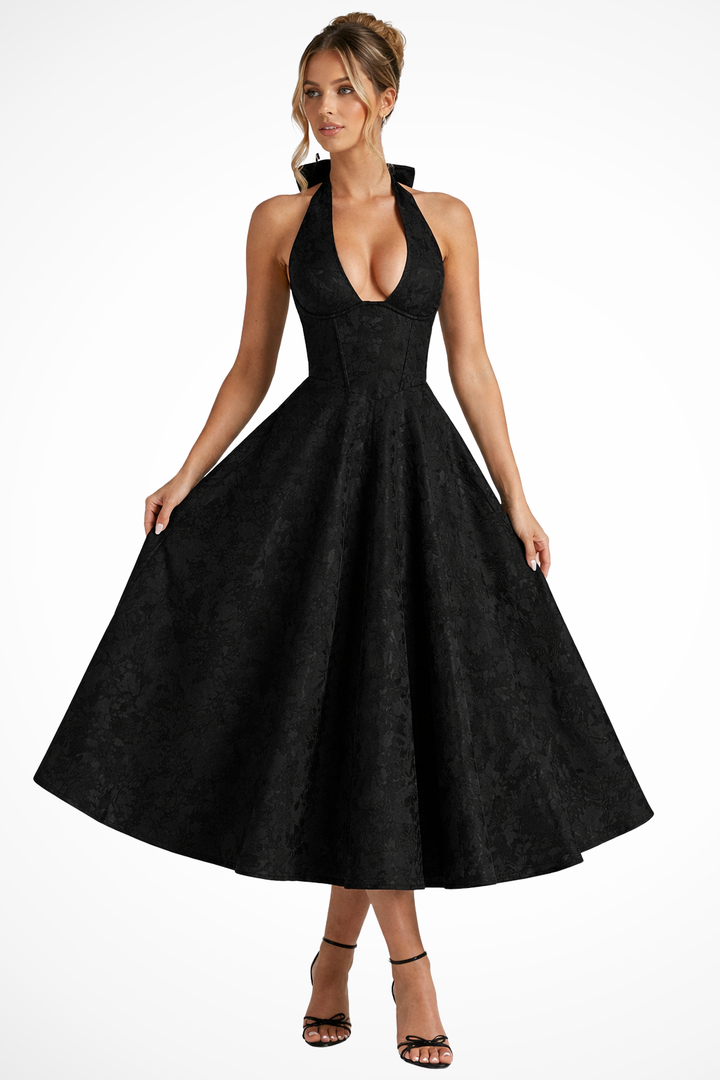 Robe Midi Femme Col Halter Dos Nu Été