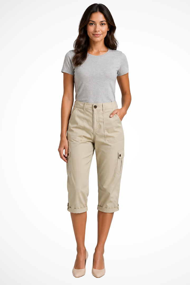 Pantalon Cargo Court Femme Ourlet Roulotté