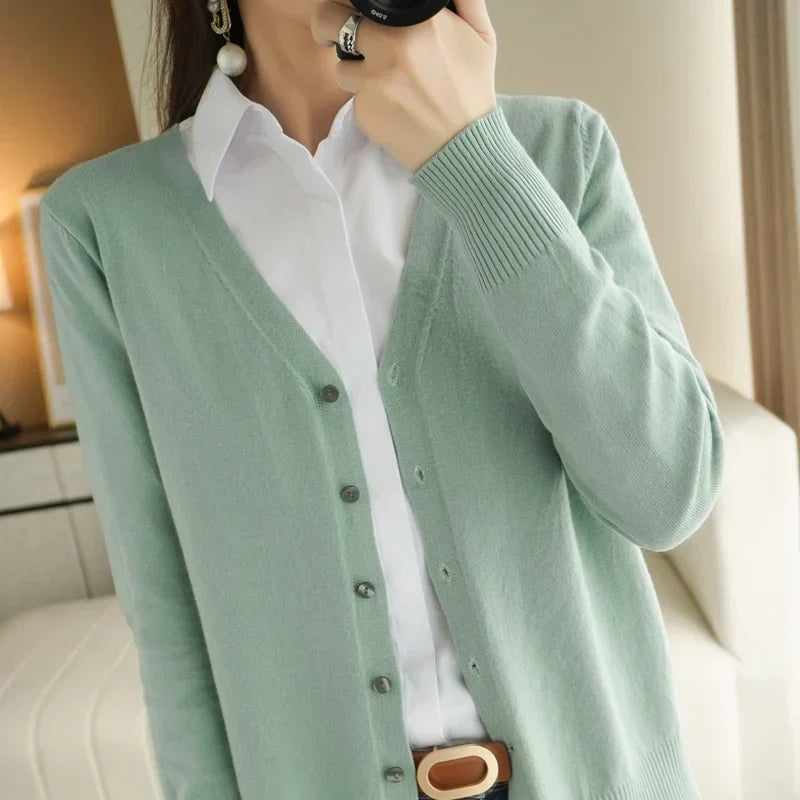 Women's Buttoned Knit Cardigan with V-Neck