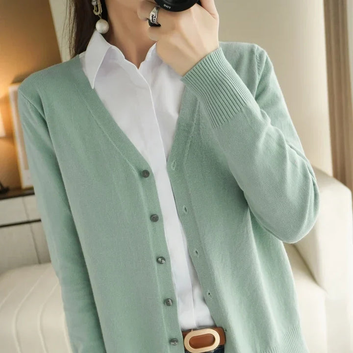 Women's Buttoned Knit Cardigan with V-Neck
