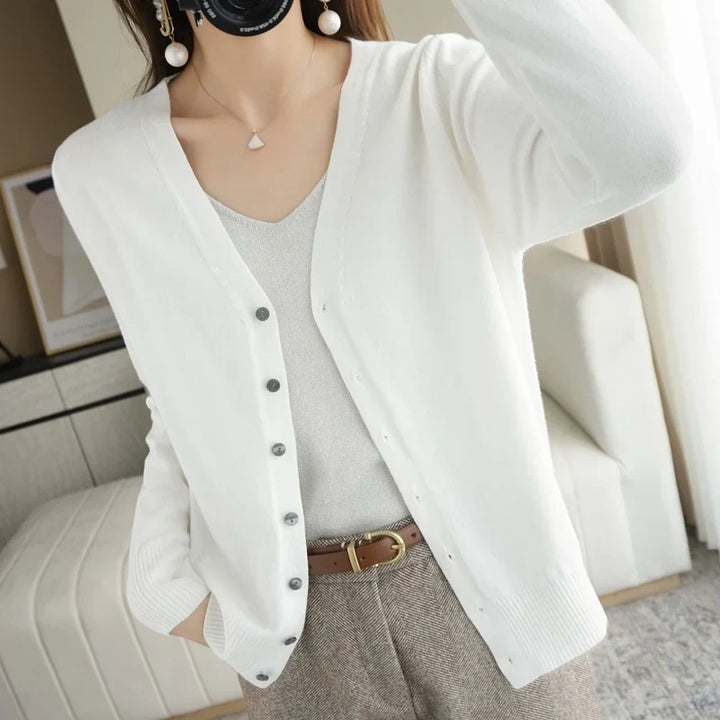 Women's Buttoned Knit Cardigan with V-Neck