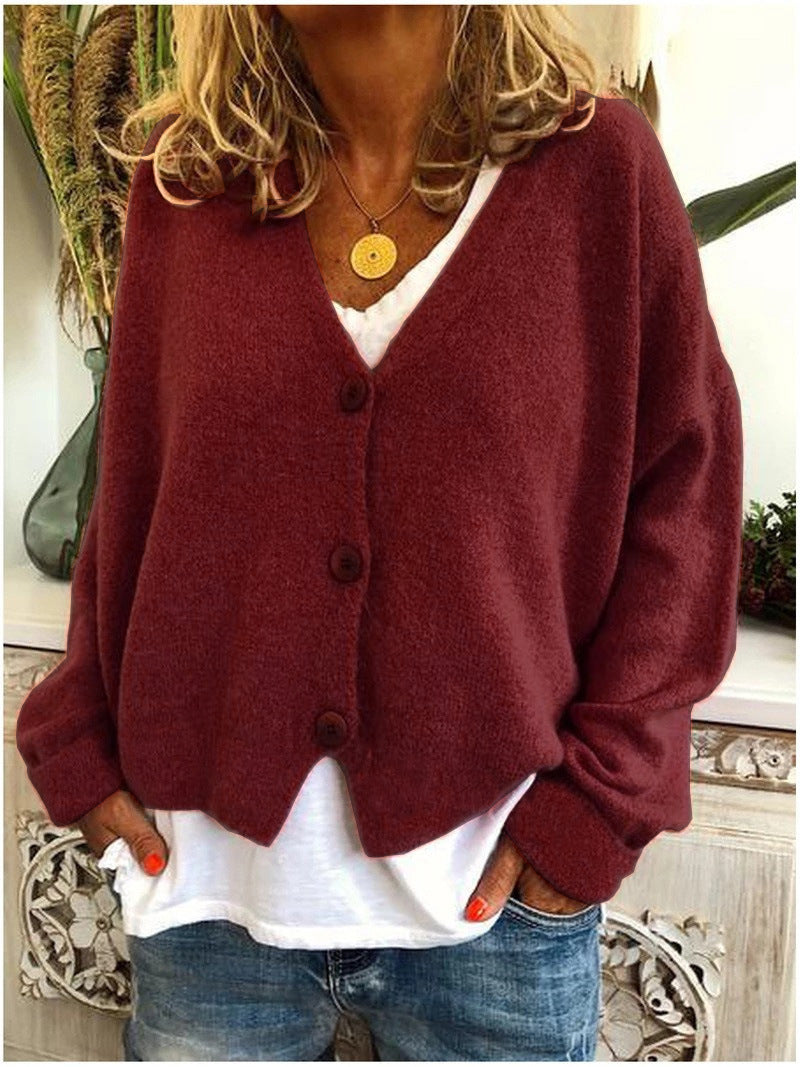 Women's Relaxed-Fit V-Neck Button-Down Cardigan