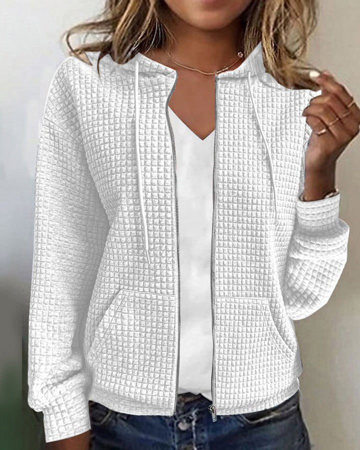 Veste Zippée Capuche Femme Casual Manches Longues