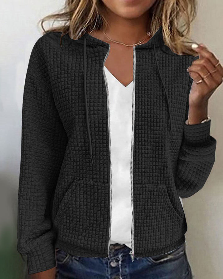 Veste Zippée Capuche Femme Casual Manches Longues