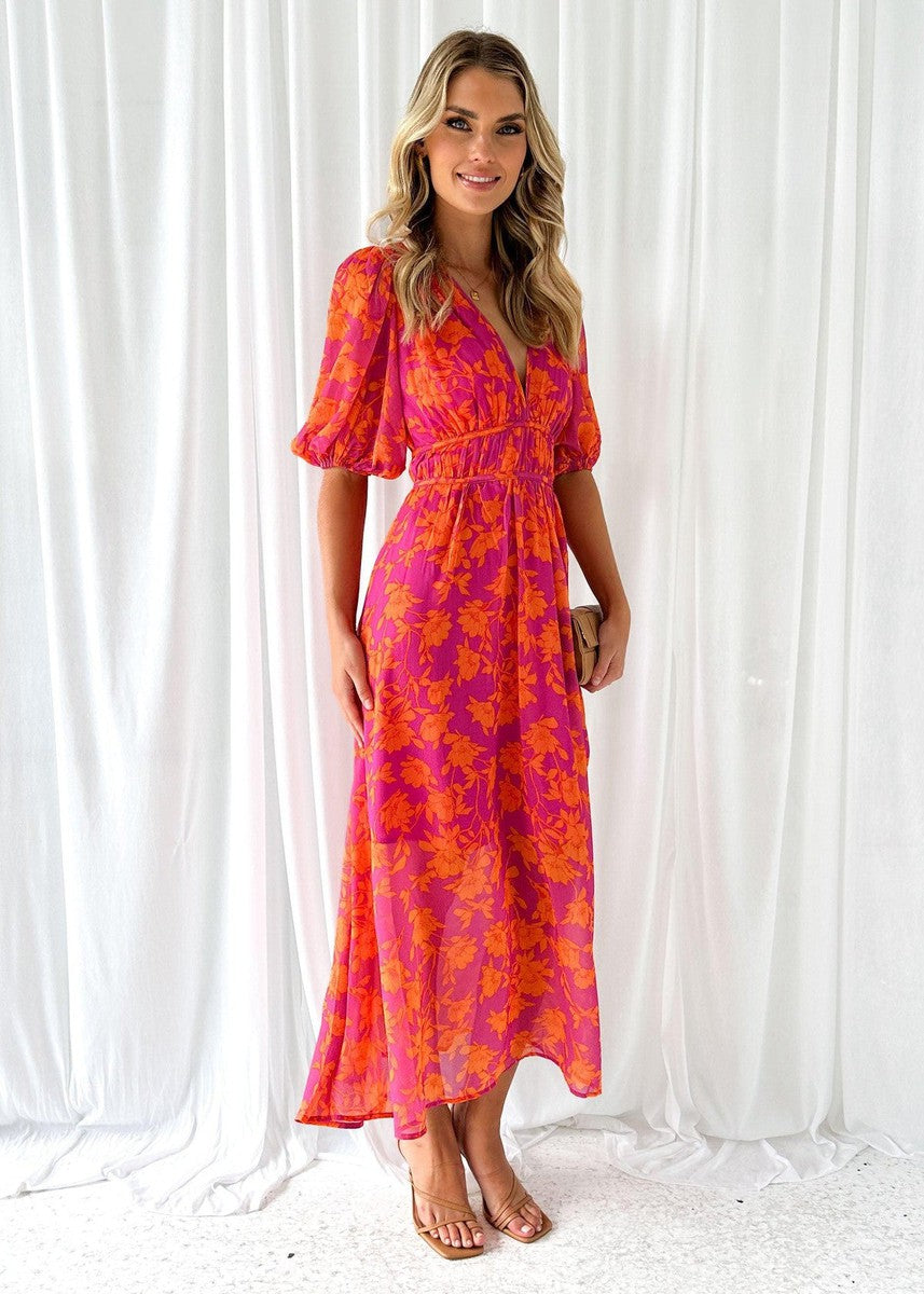 Robe Maxi Fleurie Femme Manches Volantées