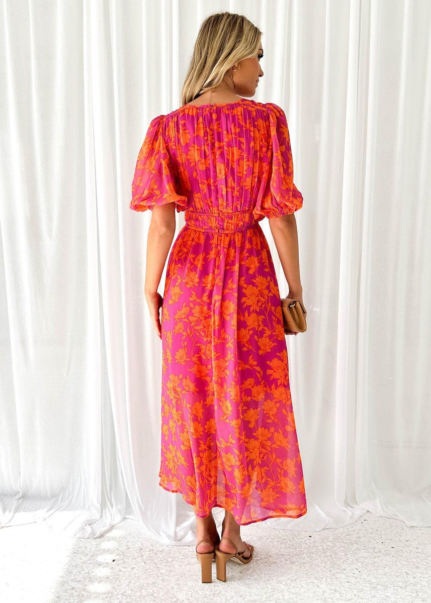 Robe Maxi Fleurie Femme Manches Volantées