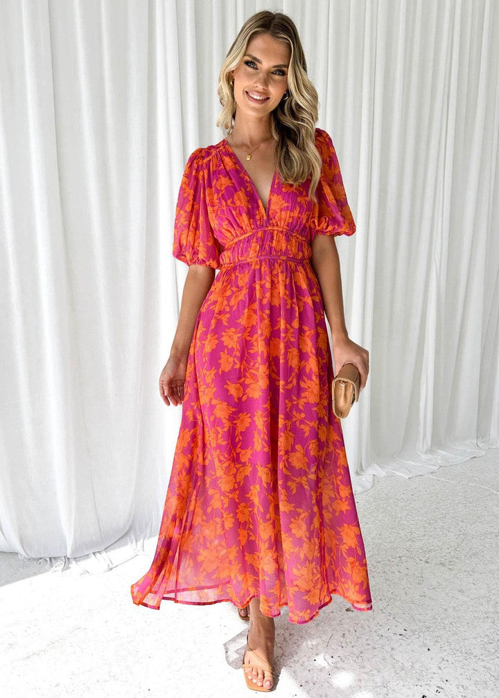 Robe Maxi Fleurie Femme Manches Volantées