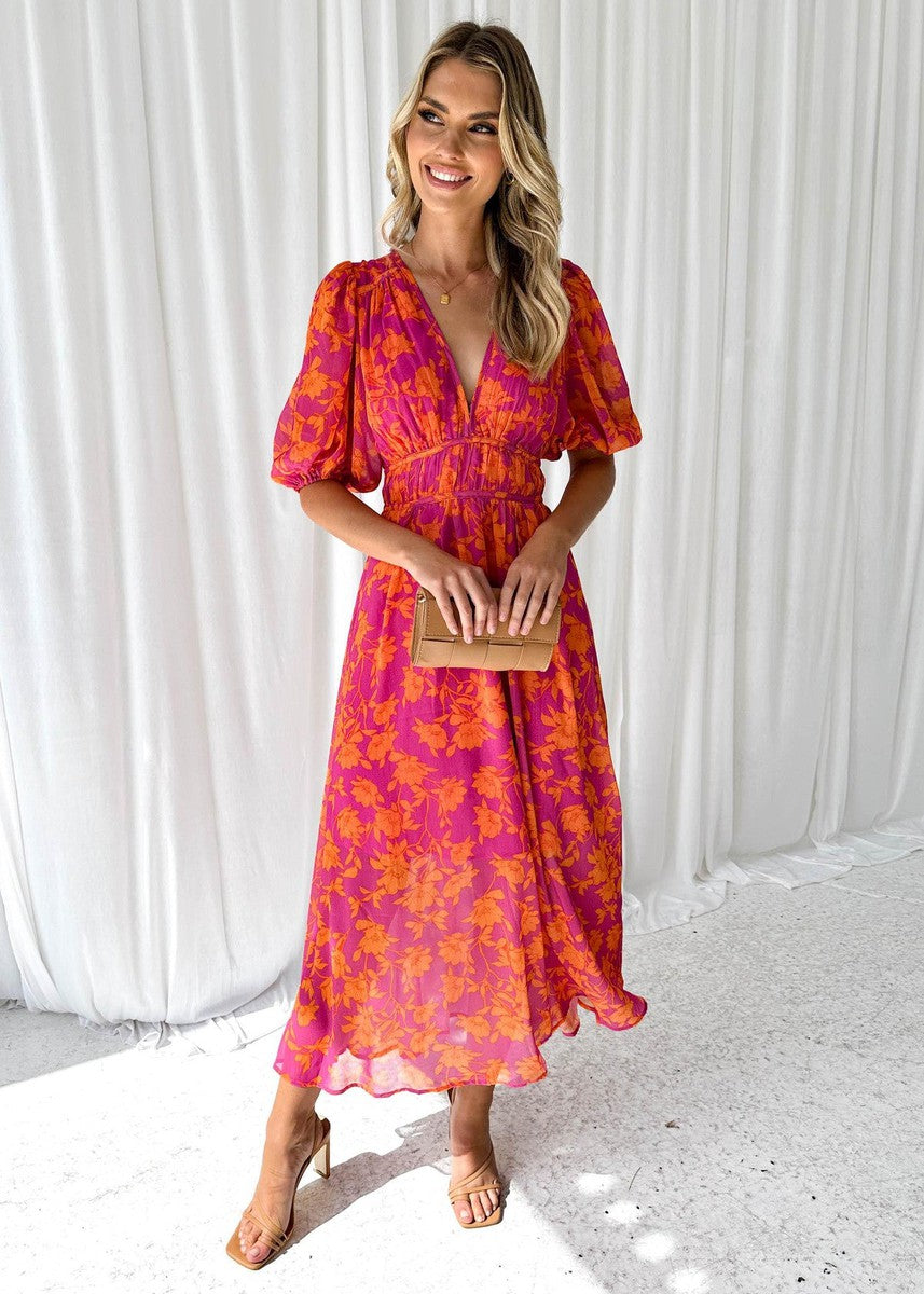Robe Maxi Fleurie Femme Manches Volantées