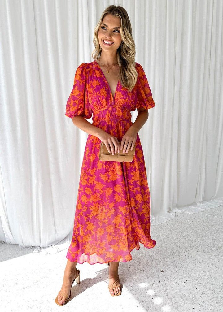 Robe Maxi Fleurie Femme Manches Volantées