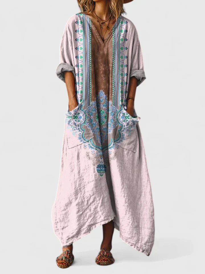 Robe Maxi Bohème Coton Imprimé Femme Poches
