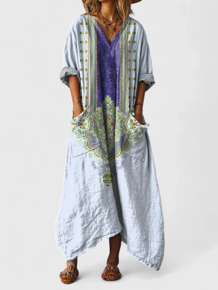 Robe Maxi Bohème Coton Imprimé Femme Poches