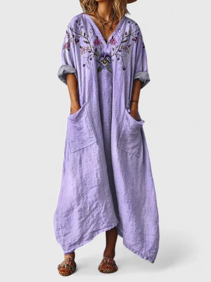 Robe Maxi Bohème Coton Imprimé Femme Poches