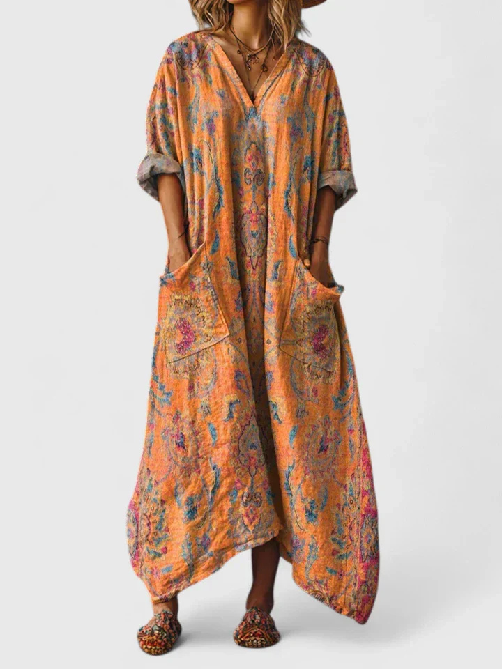 Robe Maxi Bohème Coton Imprimé Femme Poches
