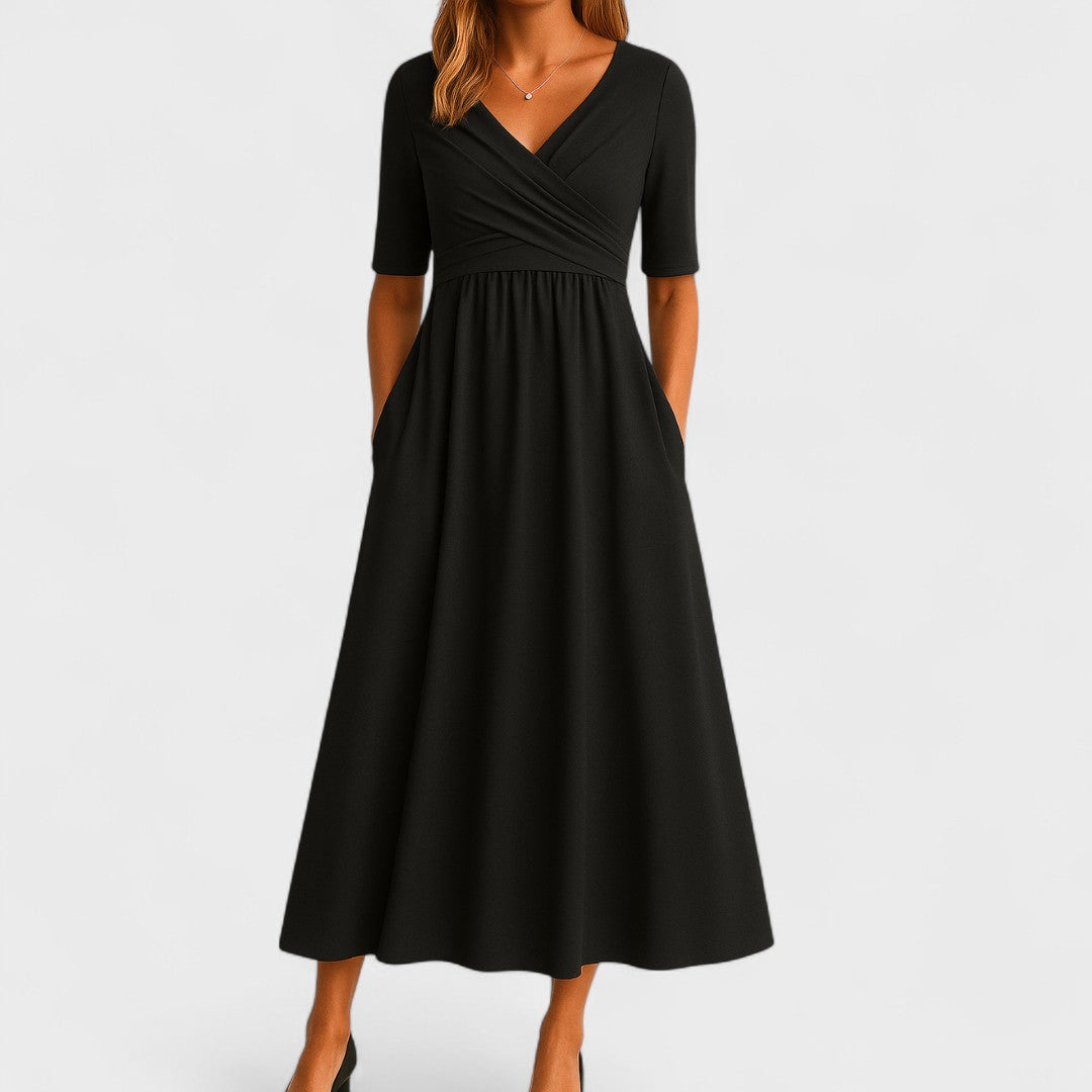Robe Midi Portefeuille Pour Femme à Col en V et Poches