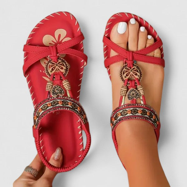 Sandales D'été Plates Pour Femme Style Bohème à Bout Ouvert