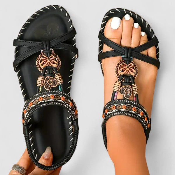 Sandales D'été Plates Pour Femme Style Bohème à Bout Ouvert