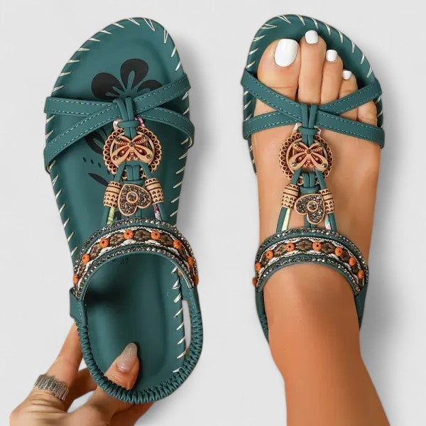 Sandales D'été Plates Pour Femme Style Bohème à Bout Ouvert