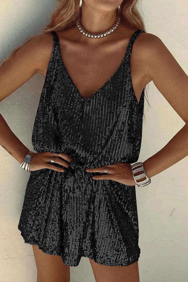 Robe Courte Pailletée Femme Bretelles Fines