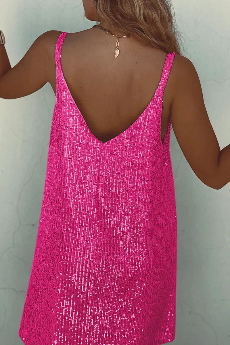 Robe Courte Pailletée Femme Bretelles Fines