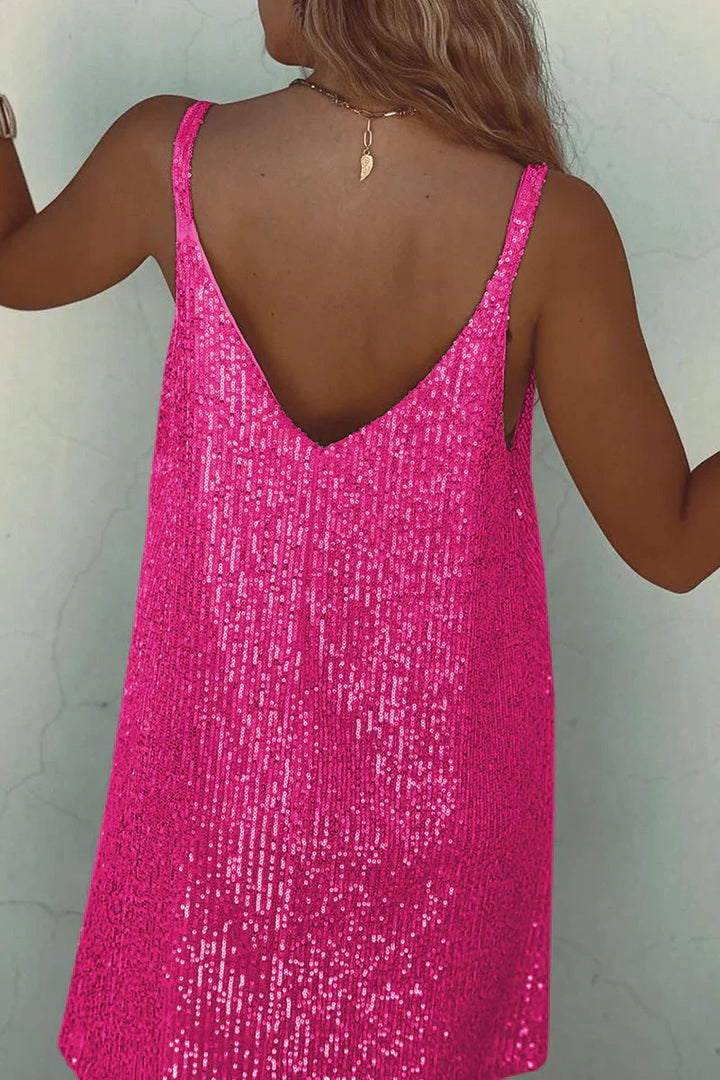 Robe Courte Pailletée Femme Bretelles Fines