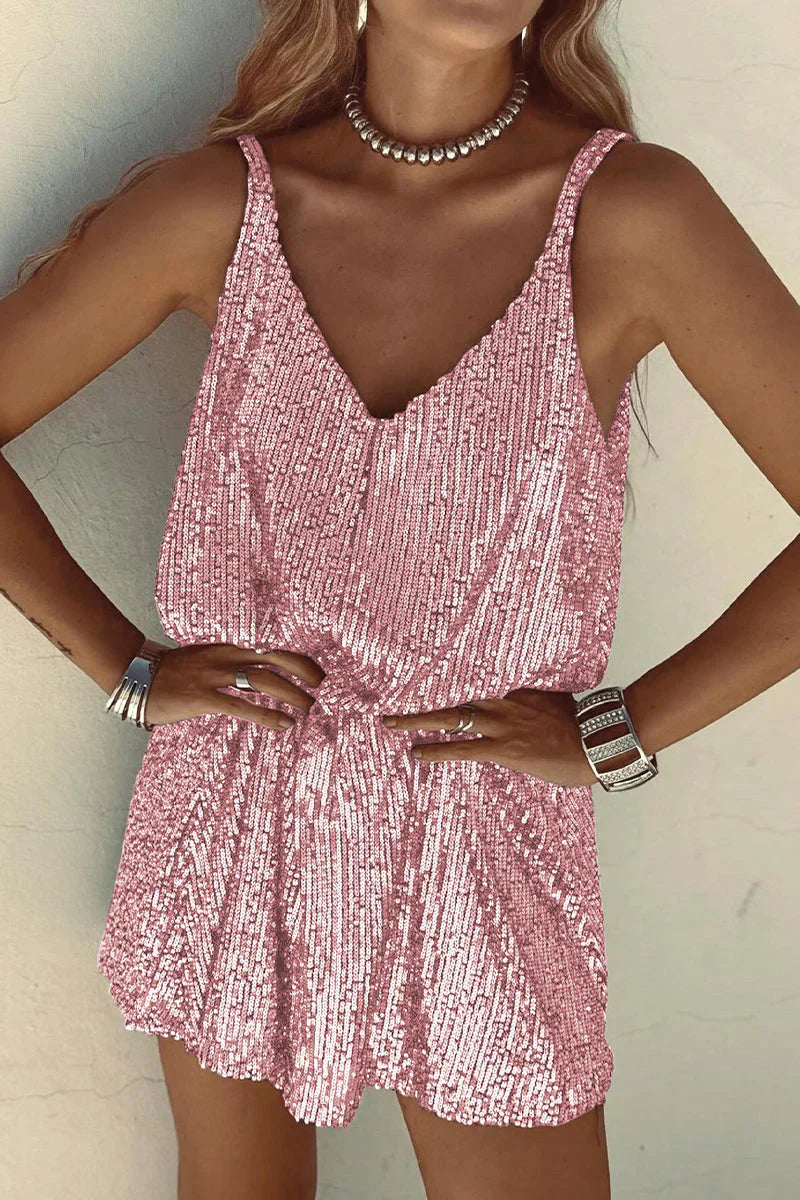 Robe Courte Pailletée Femme Bretelles Fines