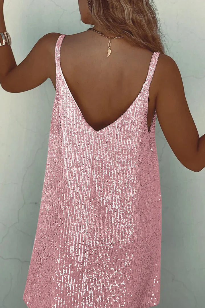 Robe Courte Pailletée Femme Bretelles Fines