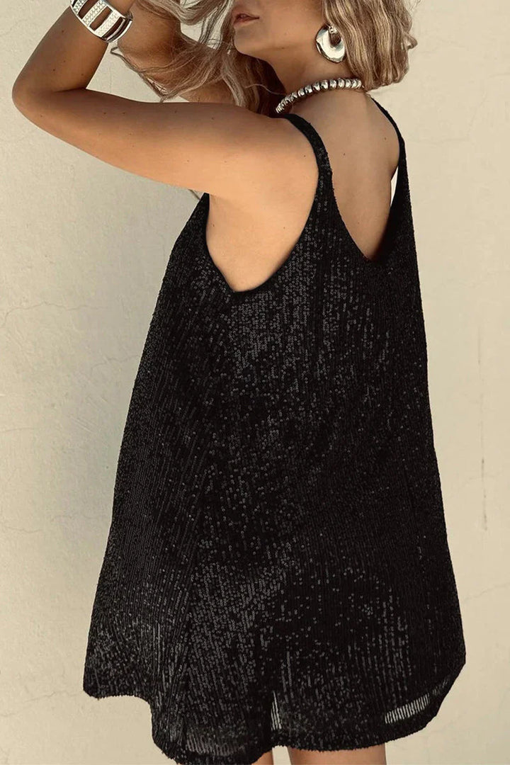 Robe Courte Pailletée Femme Bretelles Fines