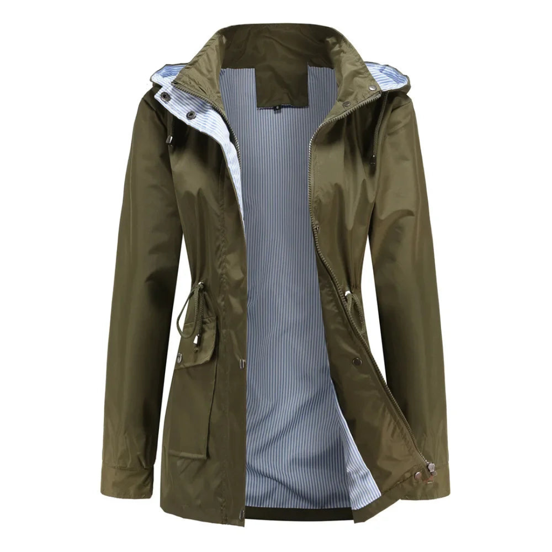 Waterproof Trench Coat with Removable Hood for Women