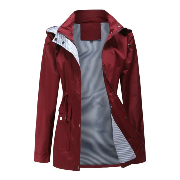 Waterproof Trench Coat with Removable Hood for Women