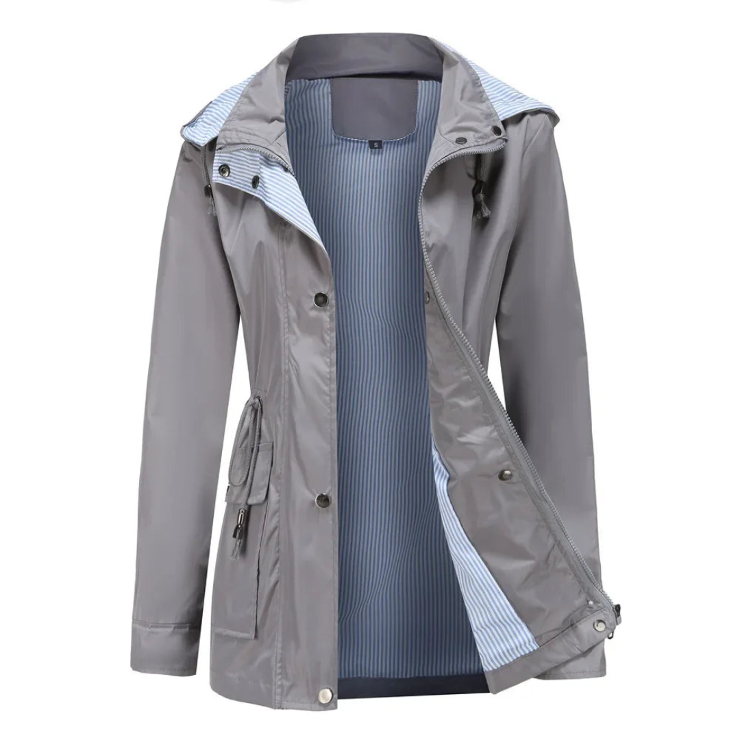 Waterproof Trench Coat with Removable Hood for Women