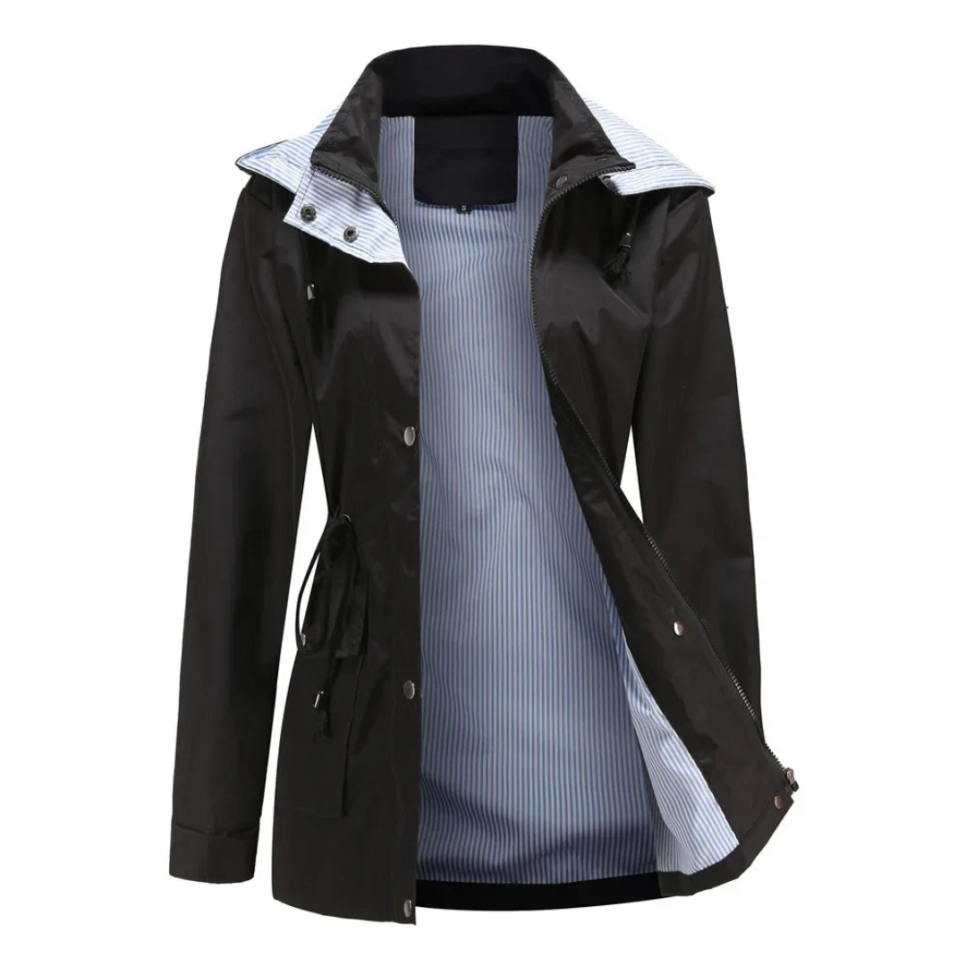 Waterproof Trench Coat with Removable Hood for Women