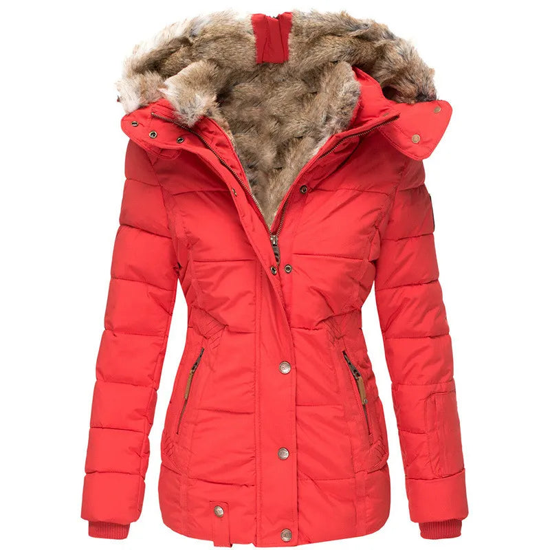 Parka Matelassée à Capuche Doublée de Fourrure Pour Femme