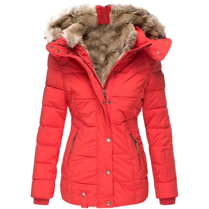 Parka Matelassée à Capuche Doublée de Fourrure Pour Femme