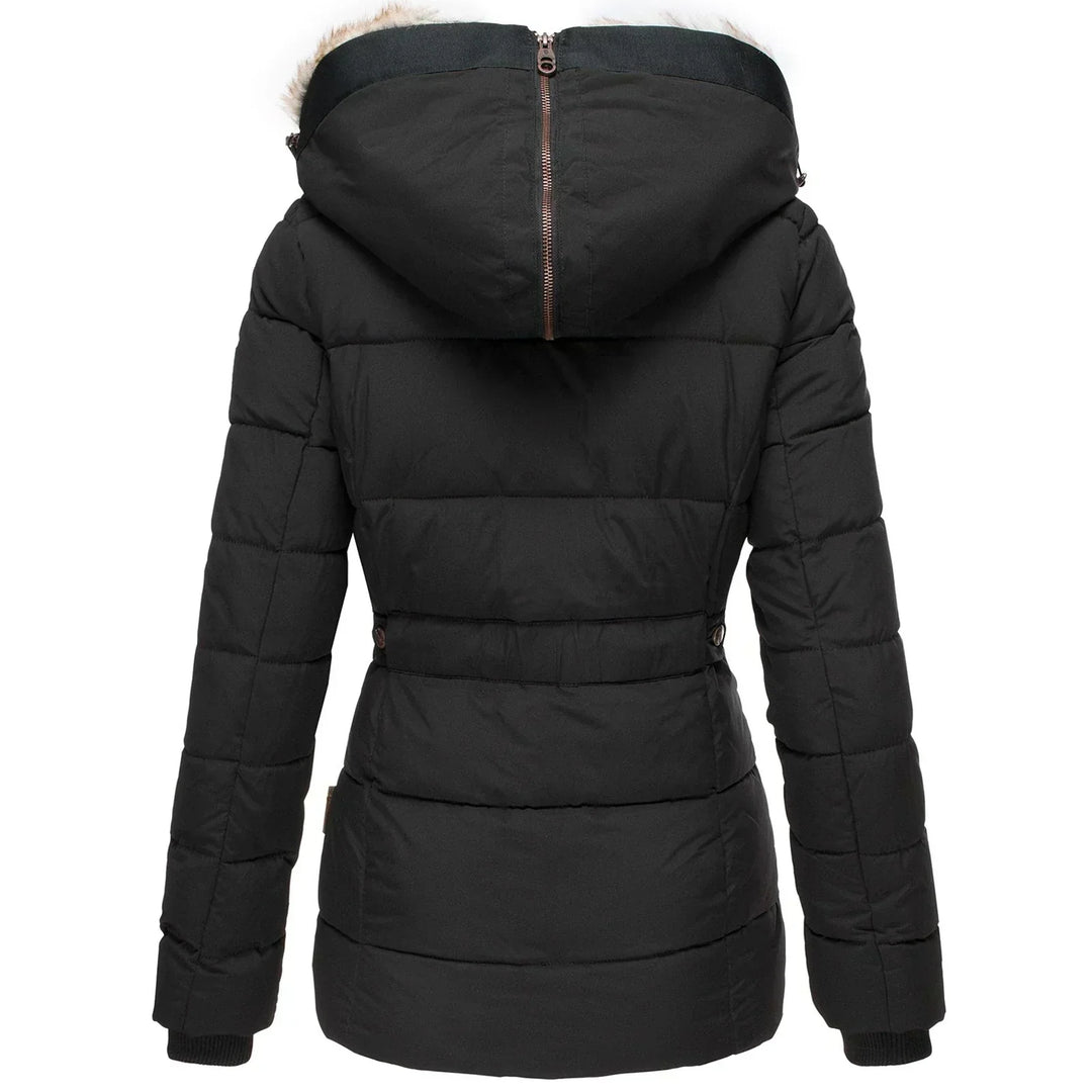 Parka Matelassée à Capuche Doublée de Fourrure Pour Femme