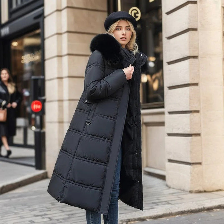 Manteau D'hiver Long et Matelassé Pour Femme Avec Ceinture à La Taille