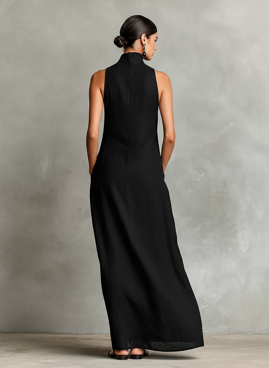 Abito maxi da donna senza maniche con collo alto