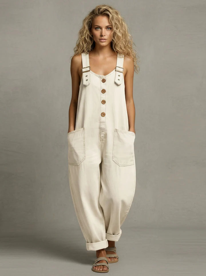 Salopette Ample Femme Boutonnage Frontal Poches