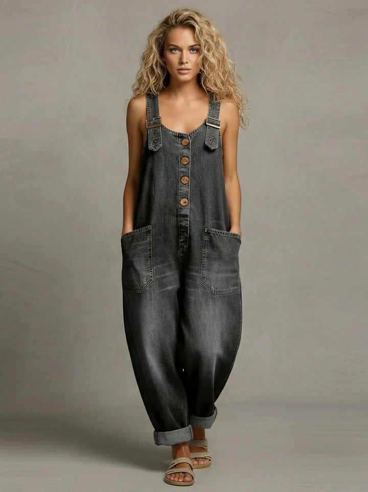 Salopette Ample Femme Boutonnage Frontal Poches
