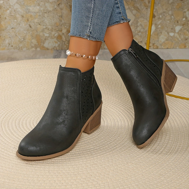 Damen-Stiefeletten mit niedrigem Absatz und Reißverschluss