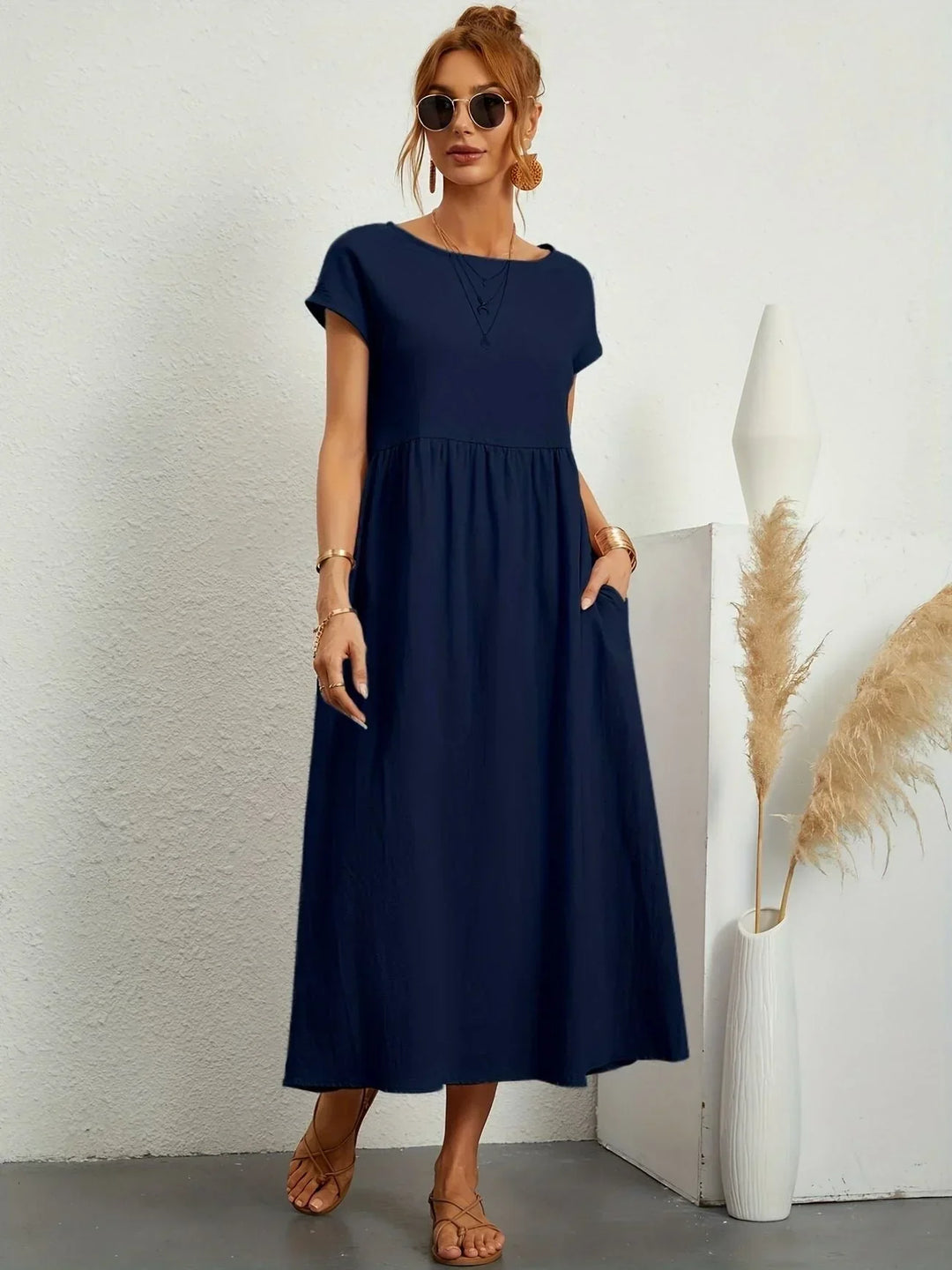 Robe Longue Ample Femme Coton Lin Été