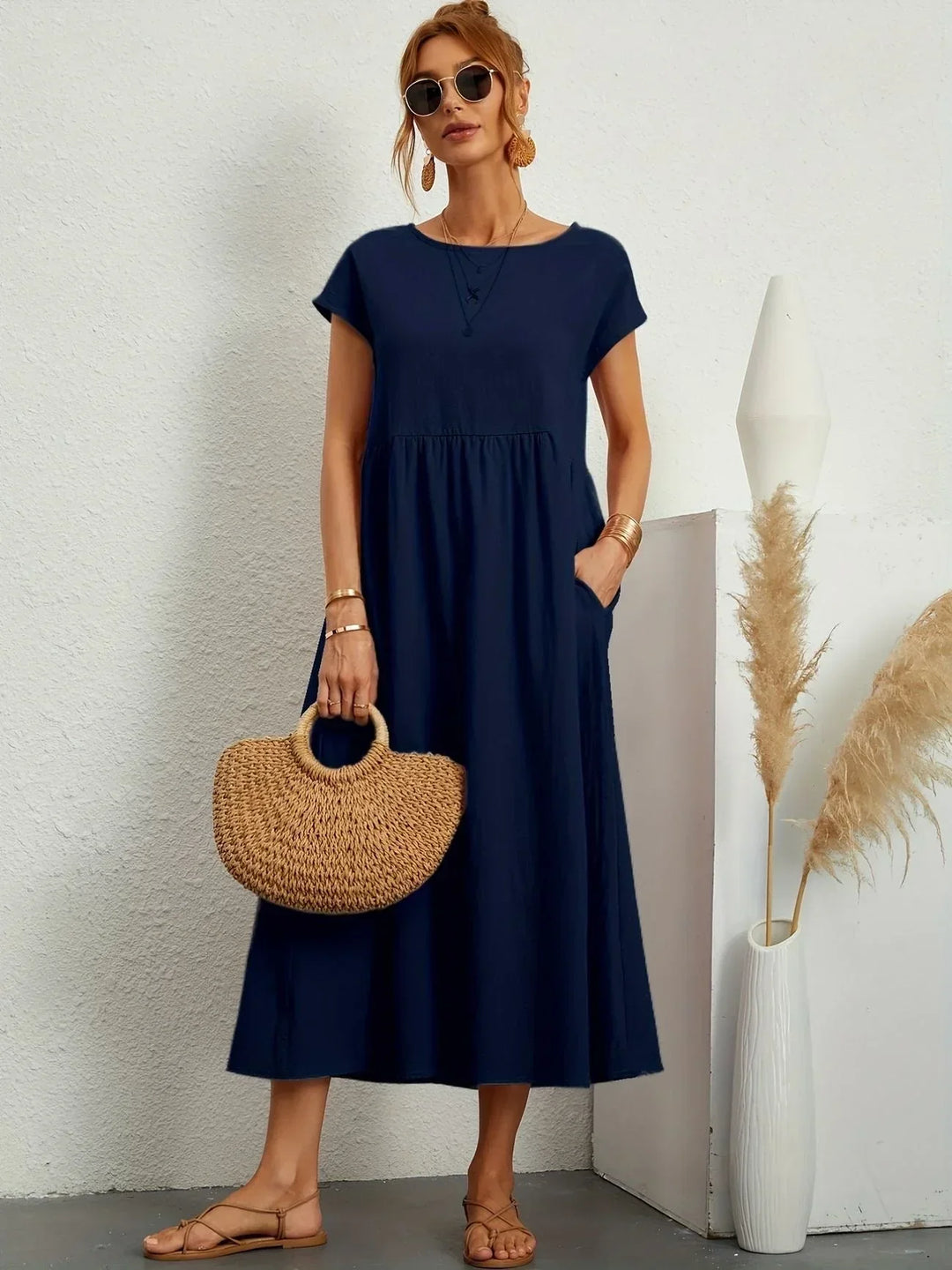 Robe Longue Ample Femme Coton Lin Été