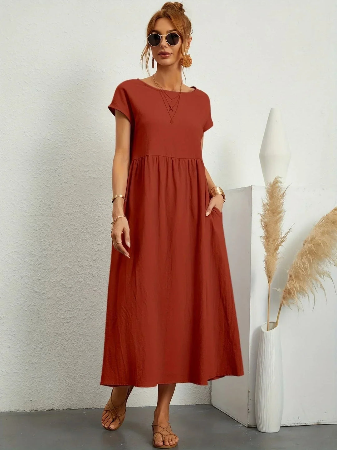 Robe Longue Ample Femme Coton Lin Été