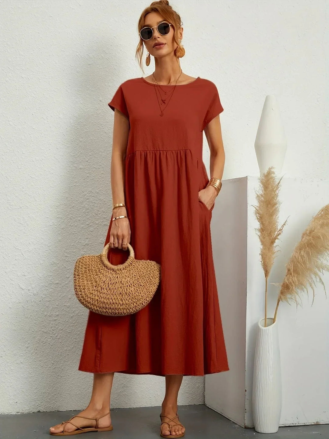 Robe Longue Ample Femme Coton Lin Été