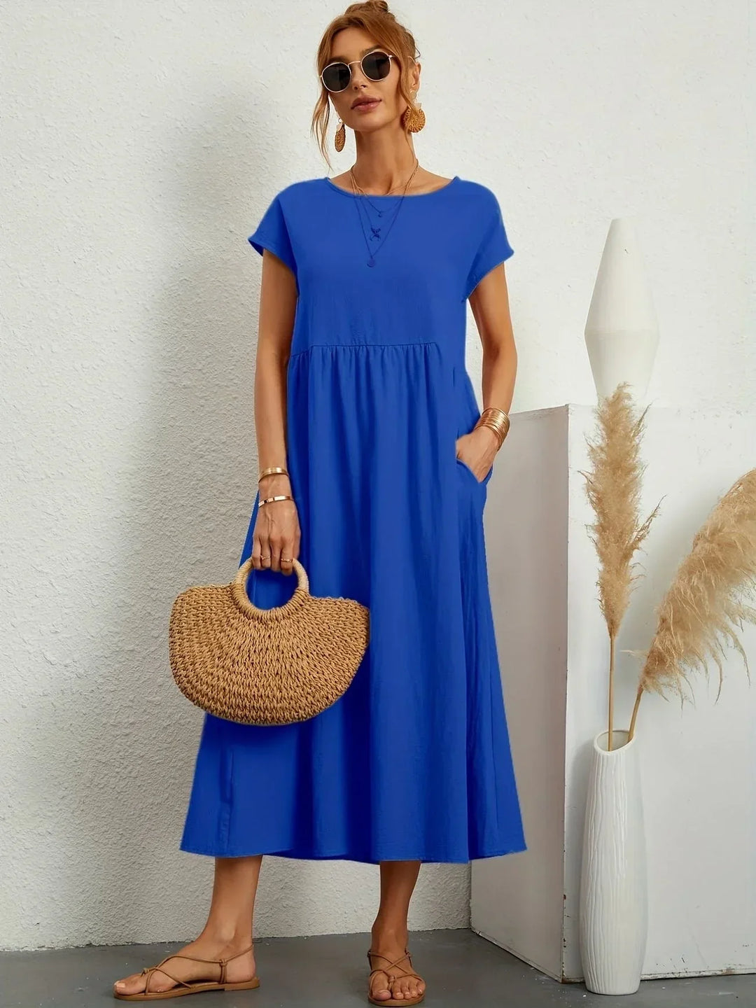 Robe Longue Ample Femme Coton Lin Été